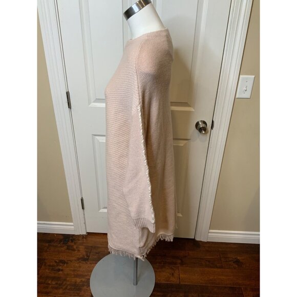 Gentle Herd Light Blush Pink Cashmere Sweater Dress Fringe Trim, Size L - Picture 3 of 5